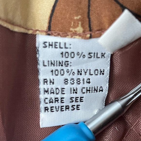 Vintage 90's FUDA International Floral Boho Abstract Silk Bomber Jacket Unisex L - Picture 5 of 12